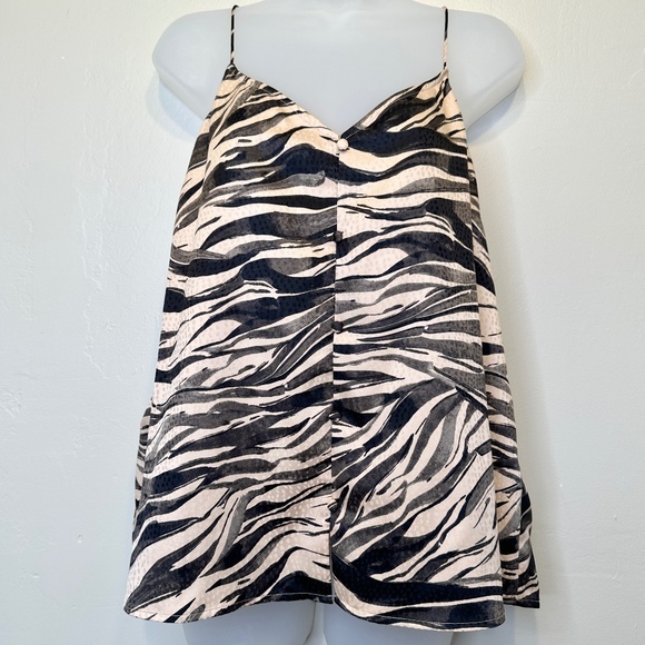Nine West | Zebra Print Y2K Vibes Spaghetti Strap Jacquard Satin Cami Tank Top - Picture 3 of 15